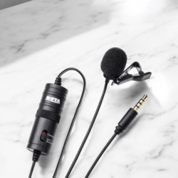 Boya ByM1 Auxiliary Omnidirectional Lavalier Condenser Microphone with 20ft Audio Cable (Black)
