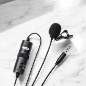 Boya ByM1 Auxiliary Omnidirectional Lavalier Condenser Microphone with 20ft Audio Cable (Black)